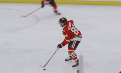 Chicago Blackhawks forward Teuvo Teravainen skates up ice with the puck ahead of his power play goal against the Florida Panthers on Nov. 21.